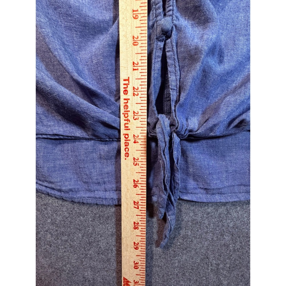 Lane Bryant Blue Chambray Tie Front Ruffle Neck Button Down Top Womens Plus 18 - Picture 9 of 13